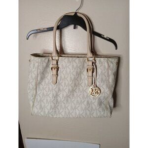 Michael Kors Logo Purse Tan And Cream Satchel Medium